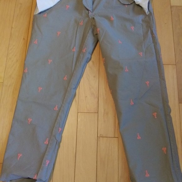 new Old Navy khaki Grayish pants with pink lobsters embroidered size 10 tall - Picture 8 of 15